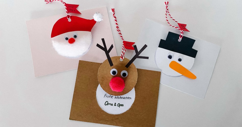 Einfache und ausgefallene Weihnachtskarten mit Kindern basteln.