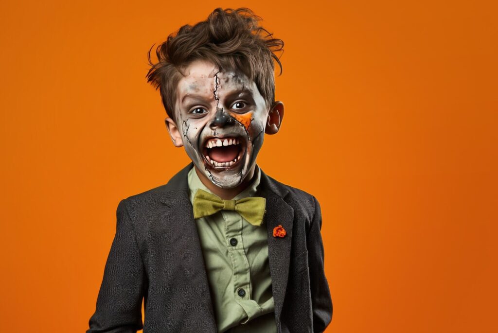 Ein Junge in einem Zombie-Kostüm.